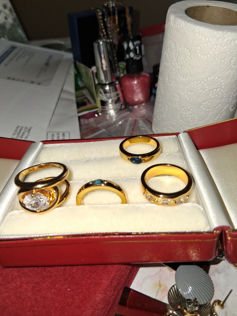Gold Plated  Women's Ring Set with Blue and Clear Stones